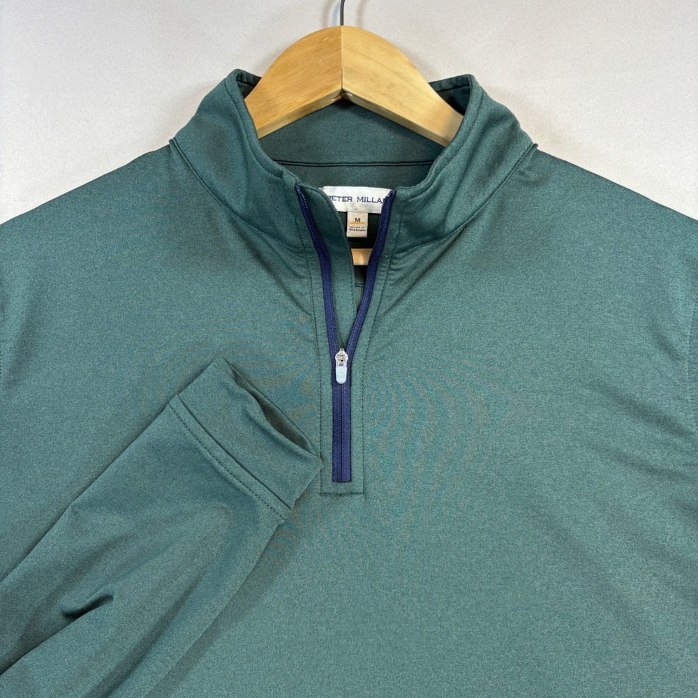 Peter Millar Quarter Zip Mens Medium Green Performance Golf Pullover Sweater